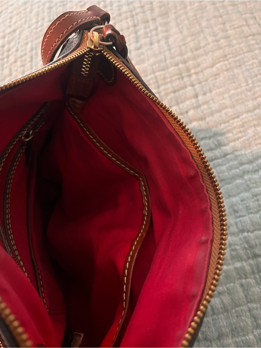 Dooney & Bourke dark blue Pebbled Leather Crossbody with Brown Trim - Picture 13 of 14